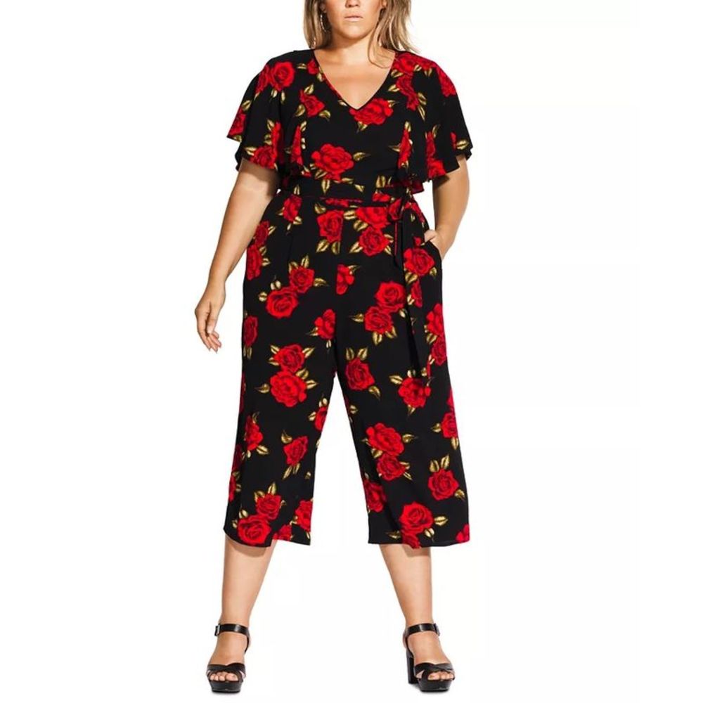 City Chic Women's Trendy Plus Rose Liaison Jumpsuit Black Size 18W